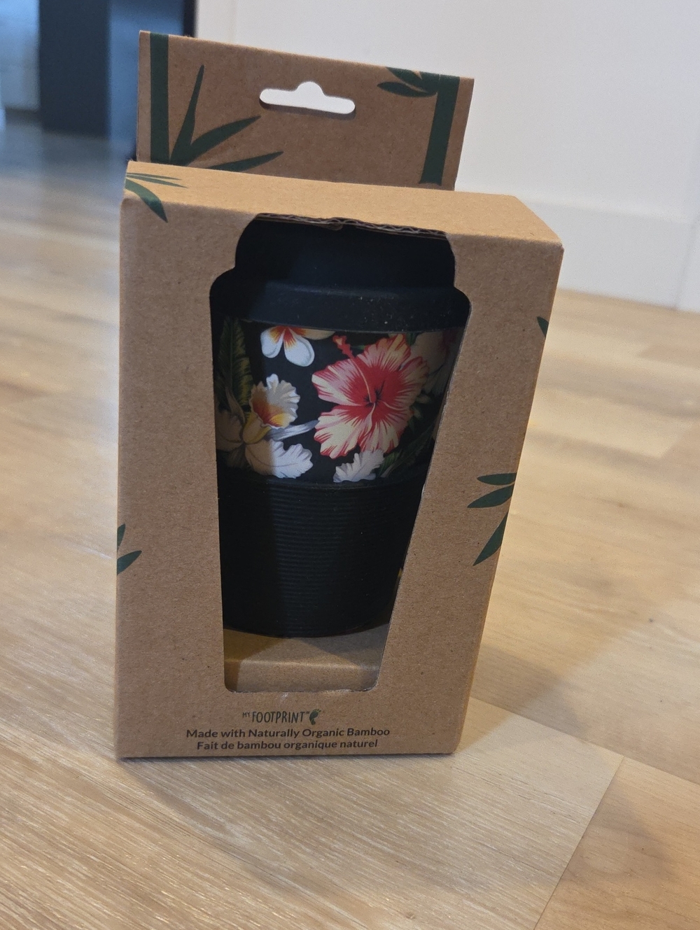 BAMBOO Floral Travel Cup - Black with Multicolor Flowers